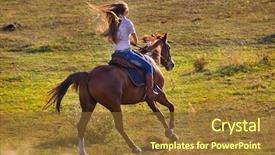  Presentation with horse riding - Audience pleasing presentation consisting of rear view of young woman backdrop and a tawny brown colored foreground