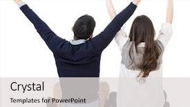  Presentation with asian - Slide set with rear view on white background background and a light gray colored foreground