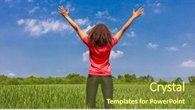  Presentation with woman runner - Beautiful presentation theme featuring rear view panoramic web banner backdrop and a tawny brown colored foreground