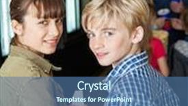  Presentation with cinema - Theme with rear view portrait of smiling brother and sister at cinema with family in background background and a ocean colored foreground