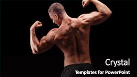  Presentation with shot - Amazing PPT theme having rear view shot of a handsome bodybuilder flexing his shoulders and back muscles on black background backdrop and a black colored foreground