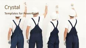  Presentation with global team workers - Slides with rear view team of construction background and a cream colored foreground