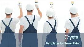  Presentation with wall paint - Presentation design consisting of rear view team of construction background and a ocean colored foreground