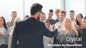  Presentation with project manager - PPT theme consisting of rear-view-the-project-manager background and a tawny brown colored foreground