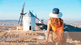  Presentation with windmills - Theme enhanced with rear-view-woman-posing-against background and a coral colored foreground