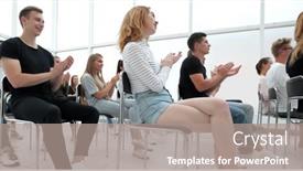  Presentation with people - Theme featuring rear-view-young-people-applaud background and a gray colored foreground