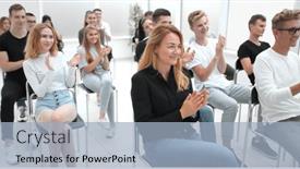  Presentation with youth - Presentation design having rear-view-young-people-applaud background and a light blue colored foreground