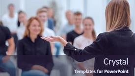  Presentation with report - Slide deck having rear-view-young-woman-doing background and a wine colored foreground