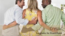  Presentation with look - PPT theme enhanced with rearview-of-a-woman-smiling background and a coral colored foreground