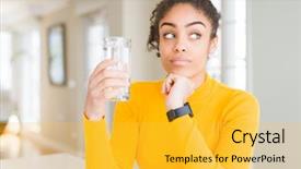  Presentation with african american woman question - Slide set having reason - young african american woman drinking background and a yellow colored foreground