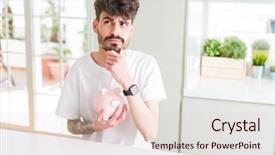  Presentation with piggy bank broken piggybank - Audience pleasing PPT layouts consisting of reason - young man holding piggy bank backdrop and a lemonade colored foreground