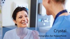  Presentation with female hospital patient - Slide deck having reassured by doctor in hospital background and a teal colored foreground