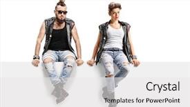  Presentation with female - Cool new PPT layouts with people rebel - male and female punkers sitting backdrop and a white colored foreground