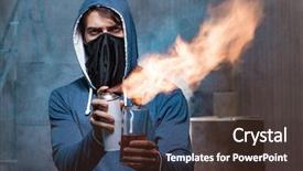  Presentation with dark room for interrogation - Cool new slide set with rebel with molotov cocktail backdrop and a tawny brown colored foreground