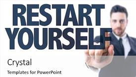  Presentation with 3d man business leader - Cool new slide deck with reborn - business man pointing the text backdrop and a white colored foreground