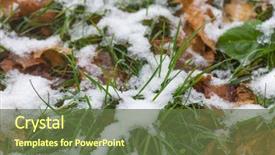  Presentation with spring water - Slide deck having reborn - melting snow at park background and a tawny brown colored foreground