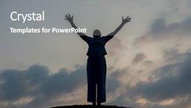  Presentation with self - Slides having reborn - silhoutte of happy guy enjoying background and a  colored foreground