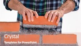  Presentation with rebuild - Presentation theme with rebuild - constructor hand holding a brick background and a coral colored foreground