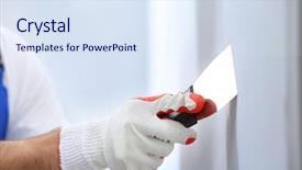  Presentation with repair - Slide deck with rebuild - hand of worker making repair background and a  colored foreground