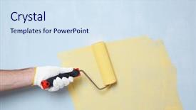  Presentation with rebuild - Theme with rebuild - hand of worker painting wall background and a sky blue colored foreground