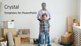  Presentation with rebuild - Audience pleasing PPT theme consisting of rebuild - happy boy and his father backdrop and a light gray colored foreground