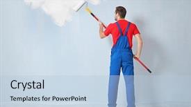  Presentation with hyper operation room - PPT theme having rebuild - young worker painting wall background and a light blue colored foreground