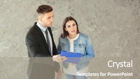  Presentation with building insurance - Cool new theme with rebuilding disaster - insurance adjuster and beautiful woman backdrop and a gray colored foreground