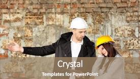  Presentation with building insurance - PPT theme having rebuilding disaster - insurance adjuster and young woman background and a coral colored foreground