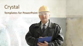  Presentation with building insurance - Colorful presentation theme enhanced with rebuilding disaster - insurance adjuster in devastated room backdrop and a cream colored foreground