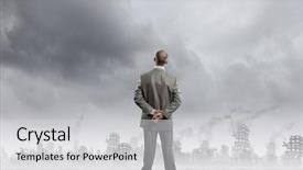  Presentation with disaster - PPT theme consisting of rebuilding disaster - rear view of businessman looking background and a light gray colored foreground