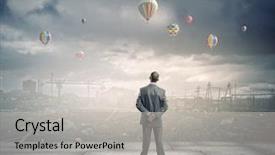  Presentation with disaster - PPT layouts featuring rebuilding disaster - rear view of businessman looking background and a light gray colored foreground