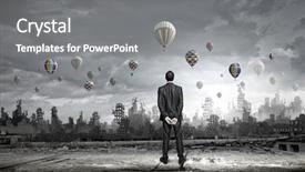  Presentation with city - Presentation having rebuilding disaster - rear view of businessman looking background and a gray colored foreground