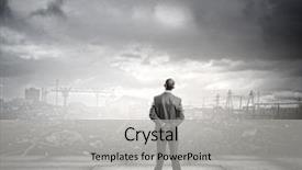  Presentation with disaster - Slides having rebuilding disaster - rear view of businessman looking background and a light gray colored foreground