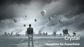  Presentation with disaster - Presentation theme having rebuilding disaster - rear view of businessman looking background and a gray colored foreground