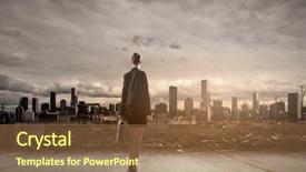  Presentation with disaster - Slides enhanced with rebuilding disaster - rear view of businesswoman looking background and a tawny brown colored foreground