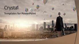  Presentation with disaster - Presentation theme with rebuilding disaster - rear view of businesswoman looking background and a light gray colored foreground