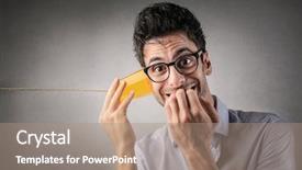  Presentation with listening - Cool new PPT theme with rebuke - excited man listening a message backdrop and a coral colored foreground