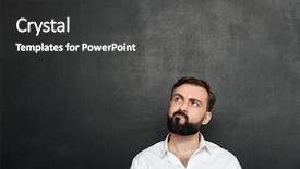  Presentation with thinking - Presentation theme consisting of recall - portrait of brunette serious man background and a dark gray colored foreground