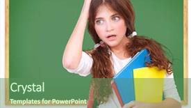  Presentation with green chalkboard - PPT theme with recall - portrait of confused school girl background and a ocean colored foreground