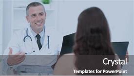  Presentation with doctor family - Colorful slide set enhanced with receivables process - family doctor counsels the patient backdrop and a dark gray colored foreground