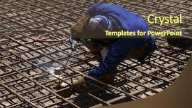  Presentation with welding - Slide set with receivables process - foundation welding to receive concrete background and a tawny brown colored foreground