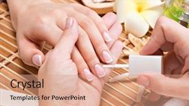  Presentation with nail salon - Beautiful PPT theme featuring receivables process - woman in a nail salon backdrop and a coral colored foreground