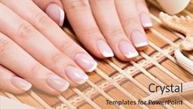  Presentation with nail salon - Beautiful slide set featuring receivables process - woman in a nail salon backdrop and a coral colored foreground