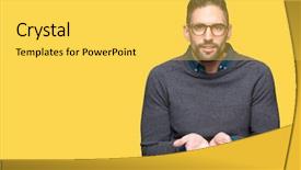  Presentation with elegant man in glasses optics - Theme with receiver - young handsome man wearing glasses background and a yellow colored foreground