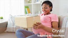  Presentation with african people boxing - Beautiful PPT theme featuring receiver - delivery people and pregnancy concept backdrop and a coral colored foreground