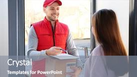  Presentation with courier - Audience pleasing presentation consisting of receiver - woman and courier with parcel backdrop and a gray colored foreground