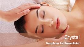  Presentation with spa - Cool new slide set with receiving face massage at spa backdrop and a coral colored foreground