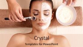  Presentation with spa salon - Theme featuring receiving facial mask at beauty background and a coral colored foreground