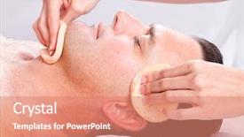  Presentation with beauty salon men - Cool new slides with receiving facial massage in beauty backdrop and a coral colored foreground