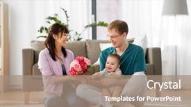  Presentation with family day - Slide set consisting of receiving flower bunch from father background and a coral colored foreground